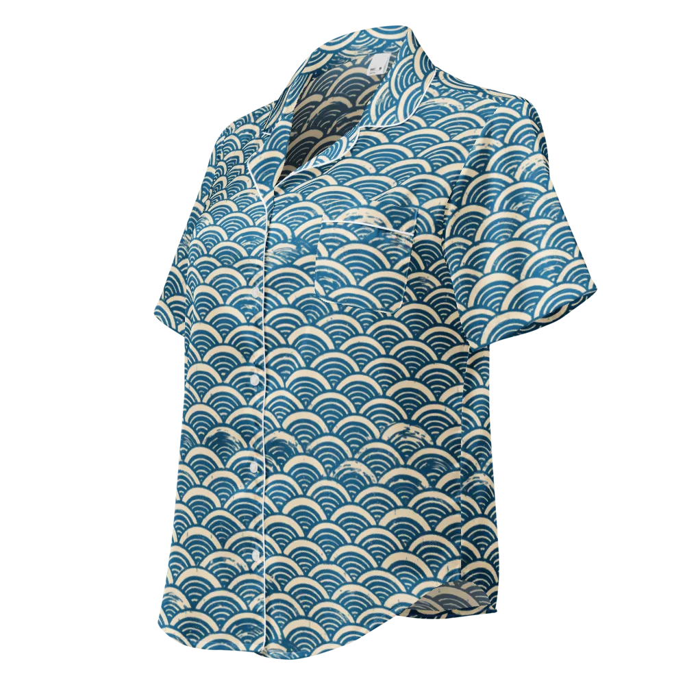 Midnight Wavecrest on Women's Short Sleeve Pajama Top — Left Front