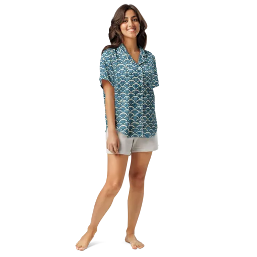 Midnight Wavecrest on a Women's Short Sleeve Pajama Top