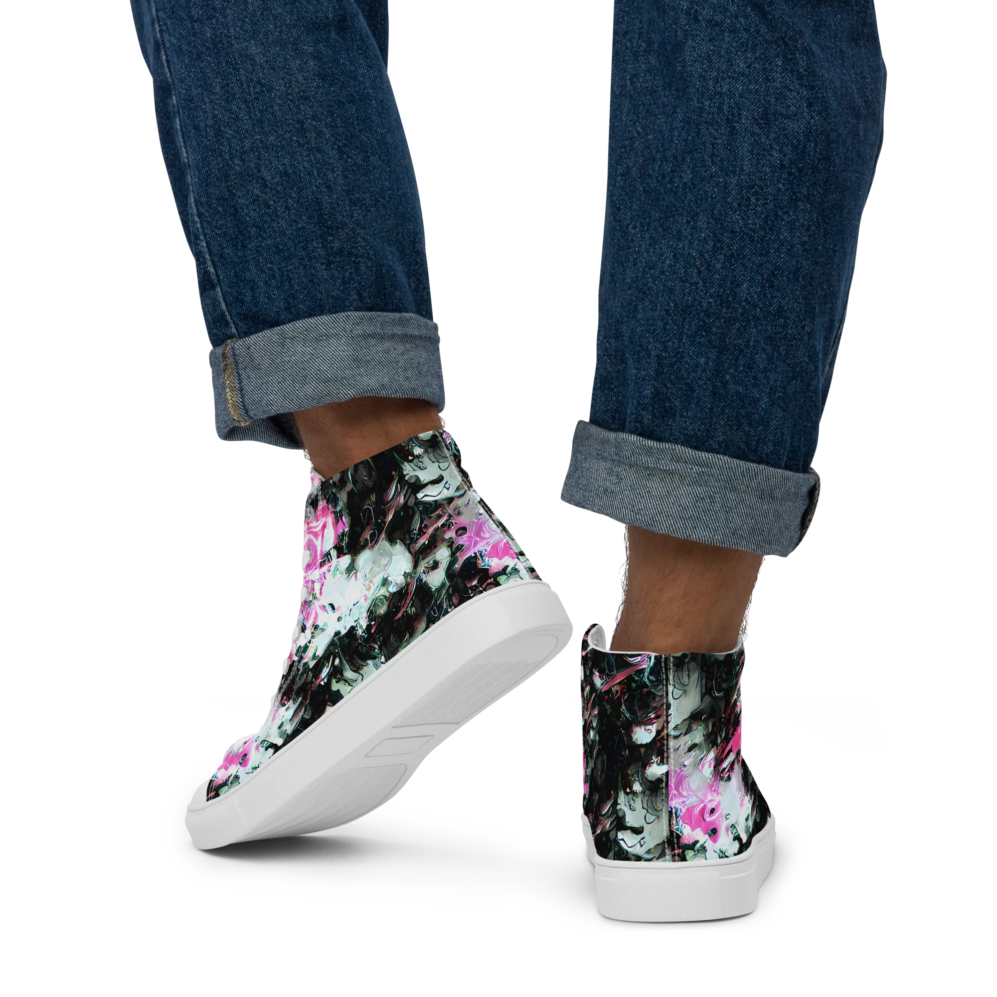 Neon Blackwater on Men's High Top Canvas Shoes — Back