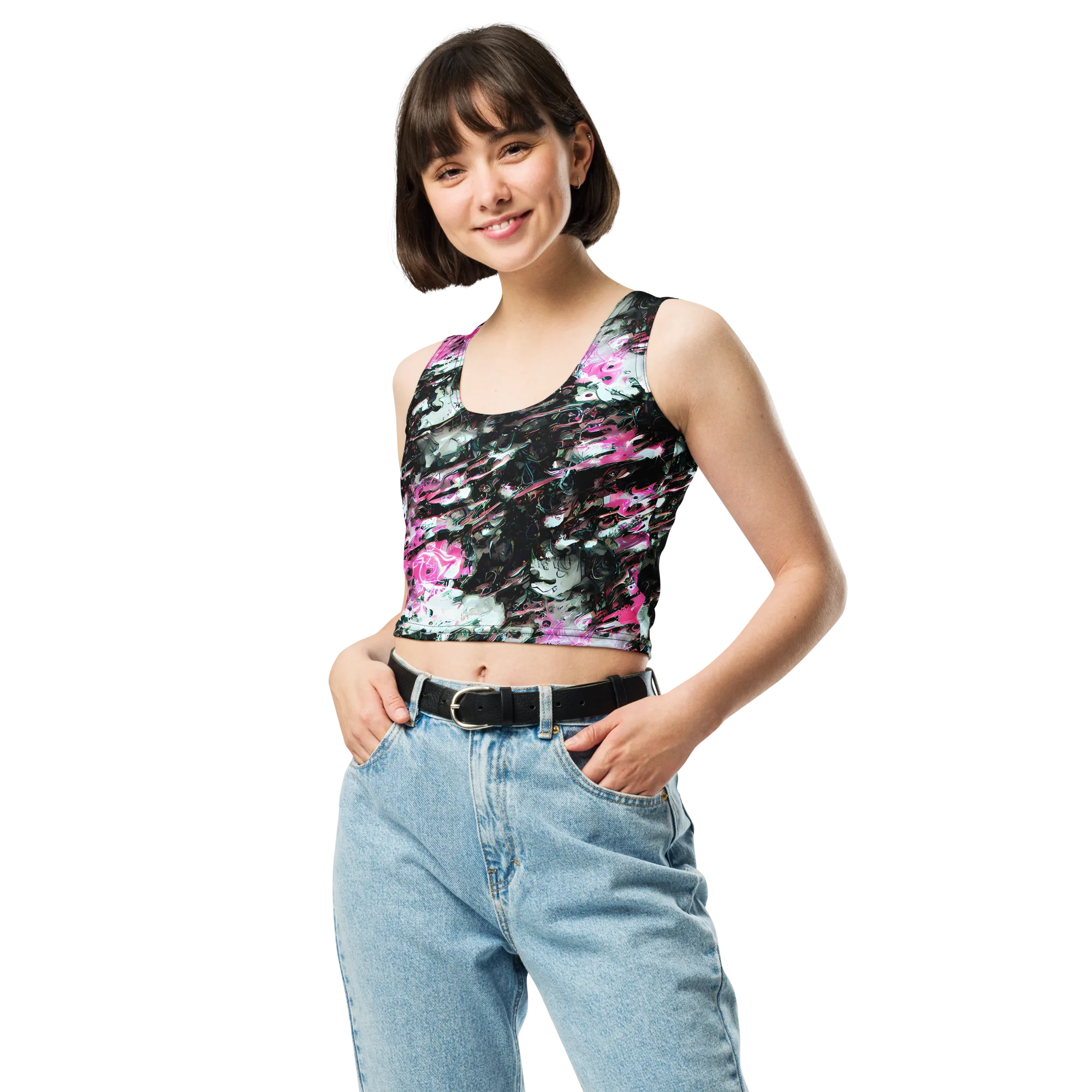 Neon Blackwater on Crop Top — Front