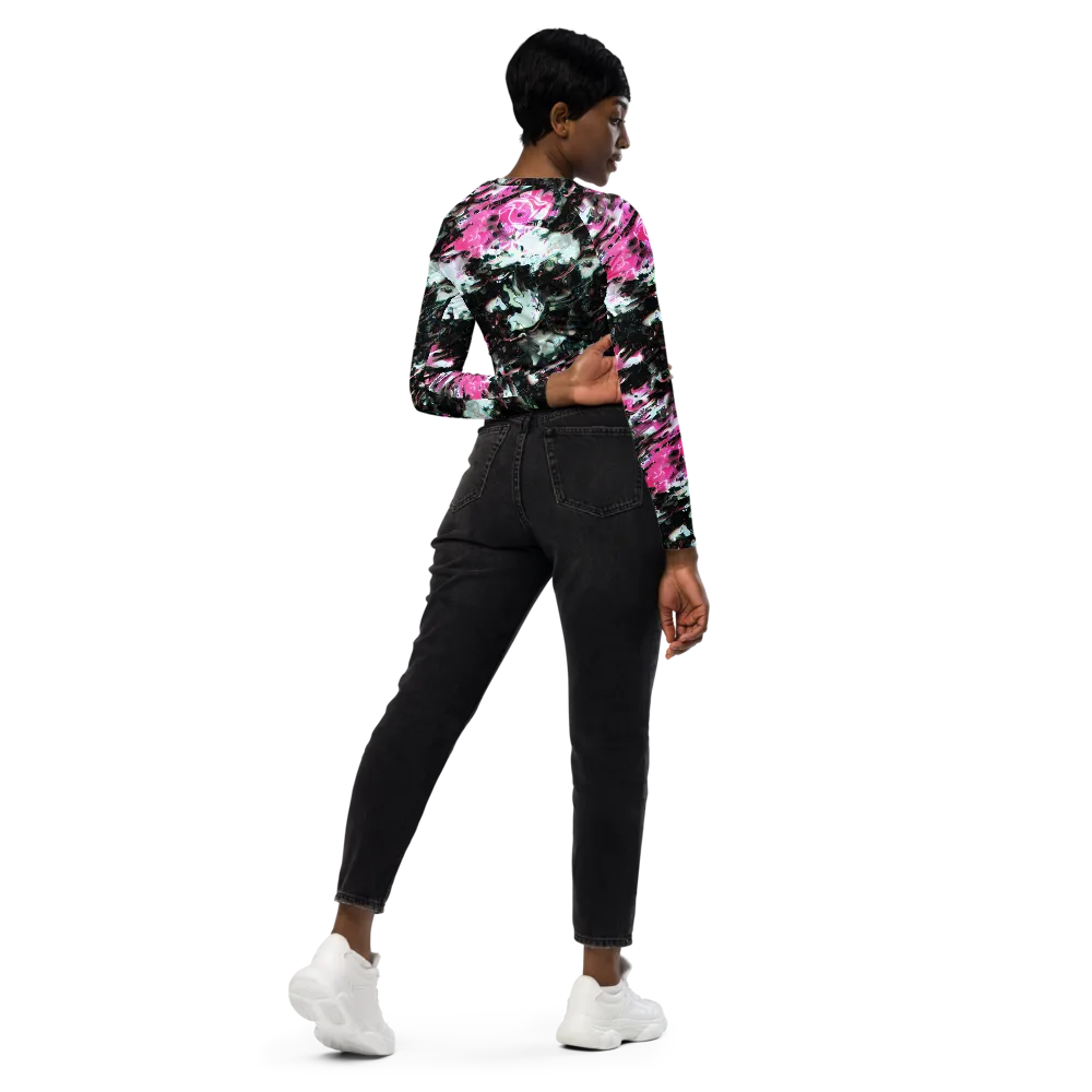 Neon Blackwater on Long Sleeve Crop Top — Right Back