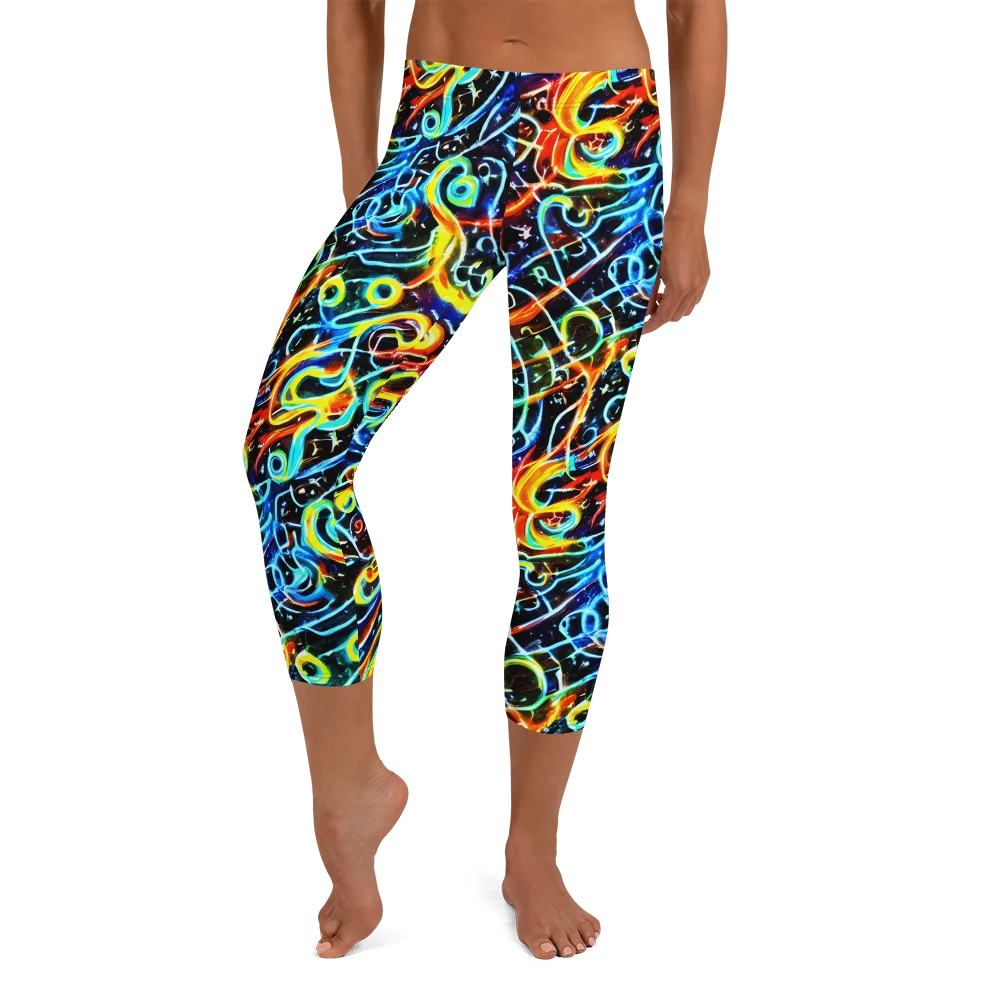 Starlit Scribble on Capri Leggings — Front