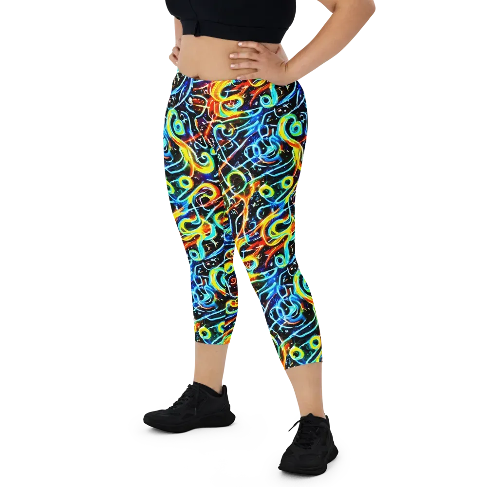 Starlit Scribble on Capri Leggings — Front