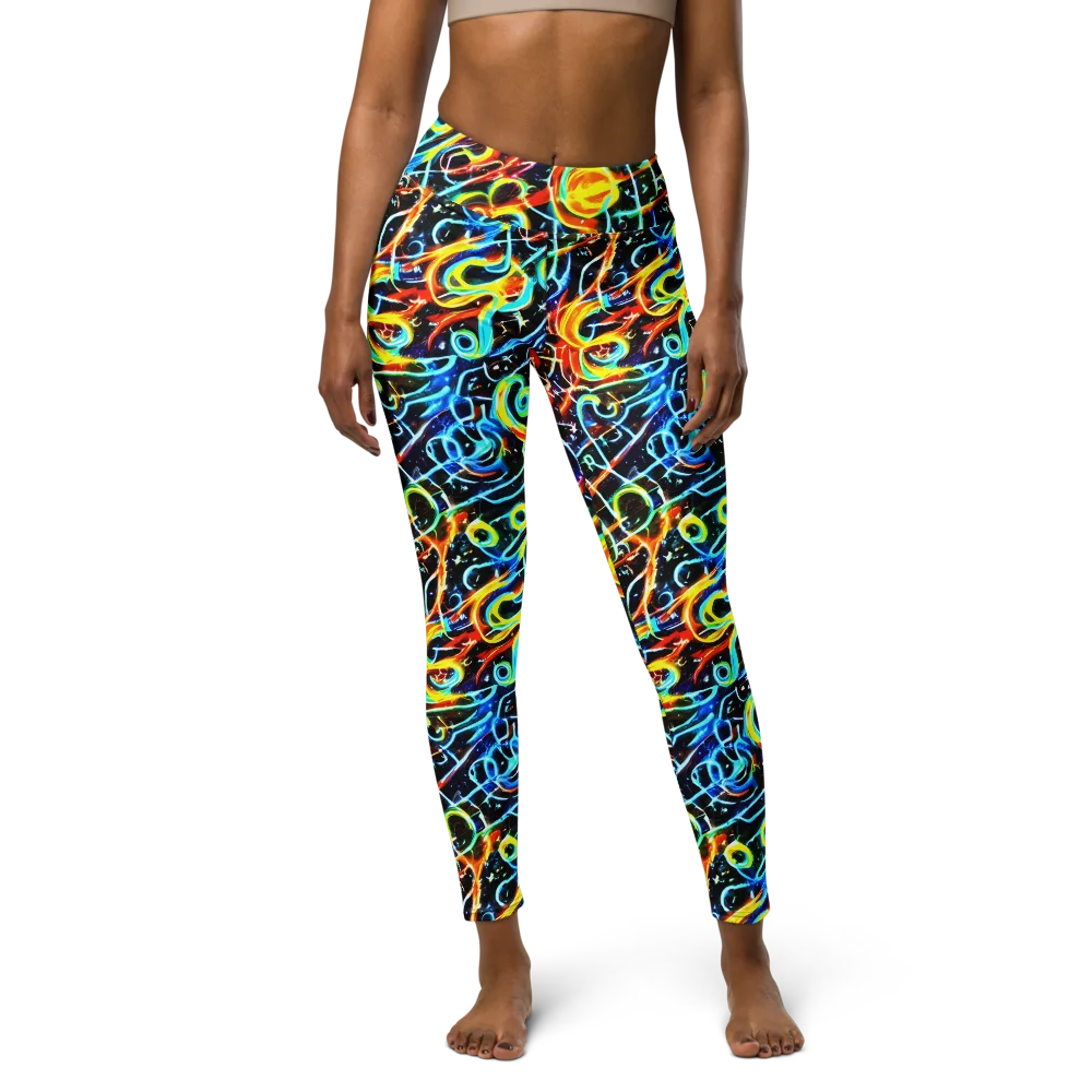 Starlit Scribble on Yoga Leggings — Front