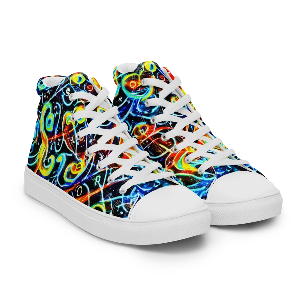 Starlit Scribble on Men's High Top Canvas Shoes — Right Front