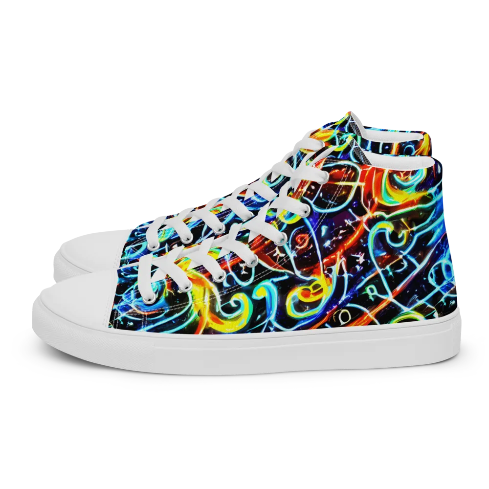 Starlit Scribble on Men's High Top Canvas Shoes — Left