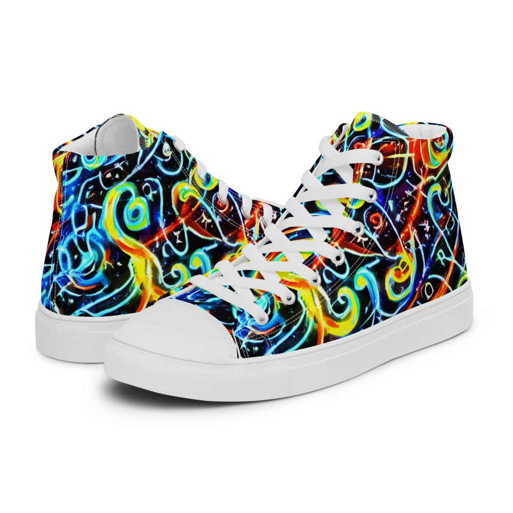 Starlit Scribble on Men's High Top Canvas Shoes — Left