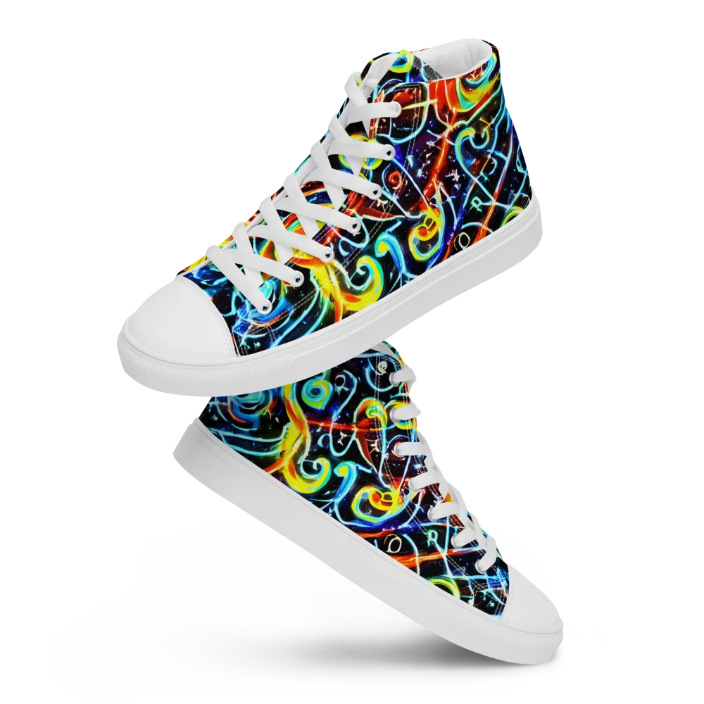 Starlit Scribble on Men's High Top Canvas Shoes — Front