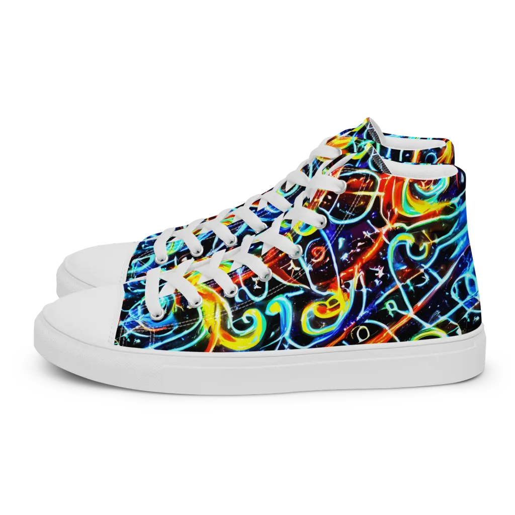 Starlit Scribble on Women's High Top Canvas Shoes — Left