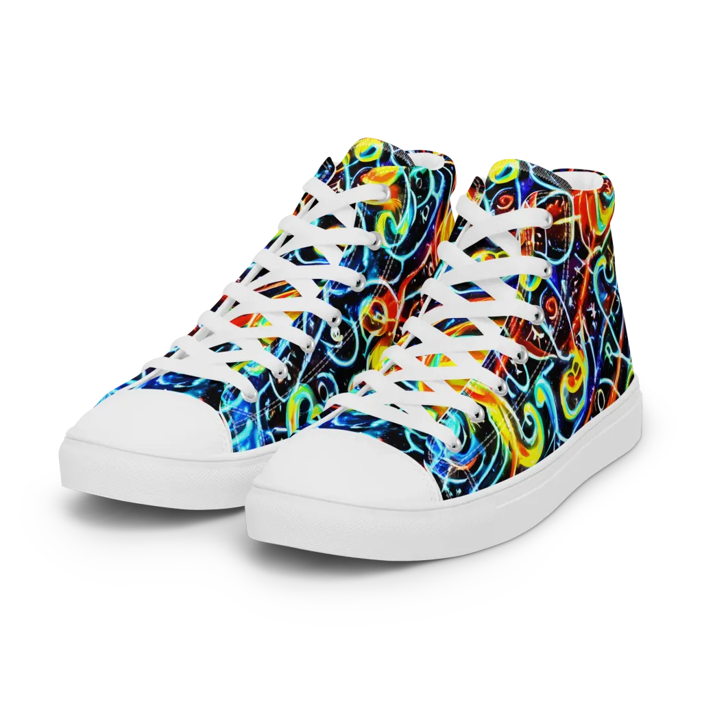 Starlit Scribble on Women's High Top Canvas Shoes — Left Front
