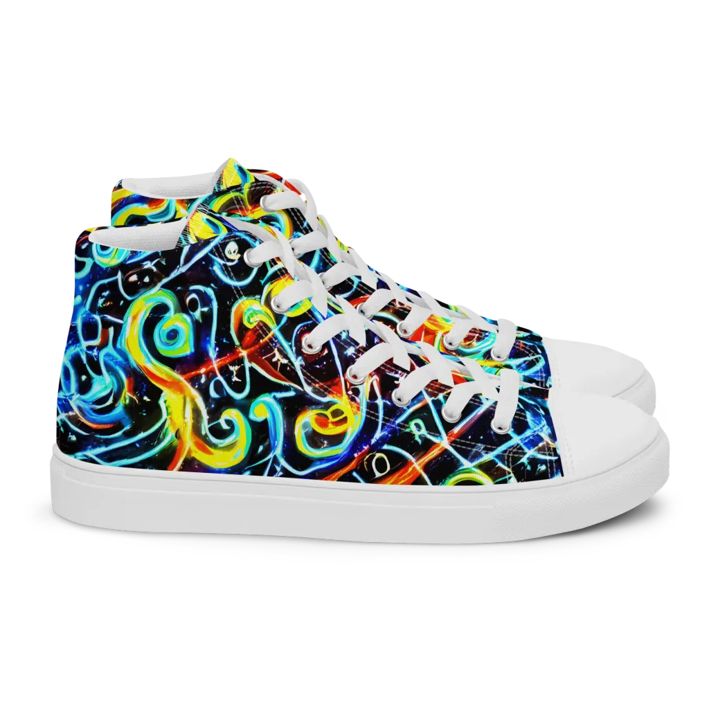 Starlit Scribble on Women's High Top Canvas Shoes — Right