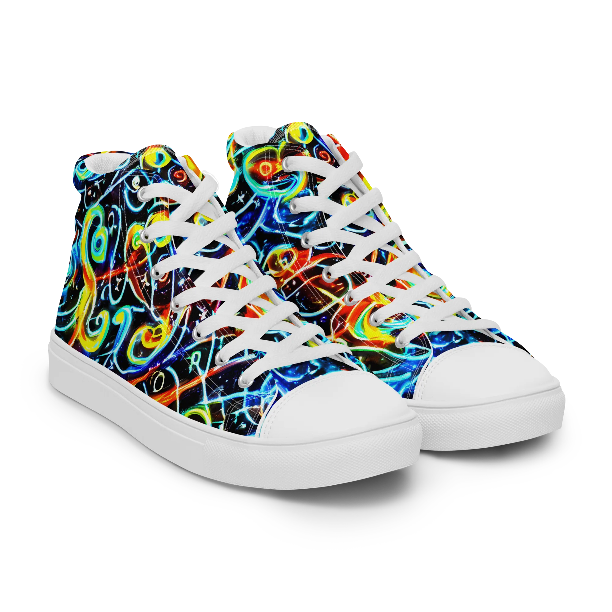Starlit Scribble on Women's High Top Canvas Shoes — Right Front