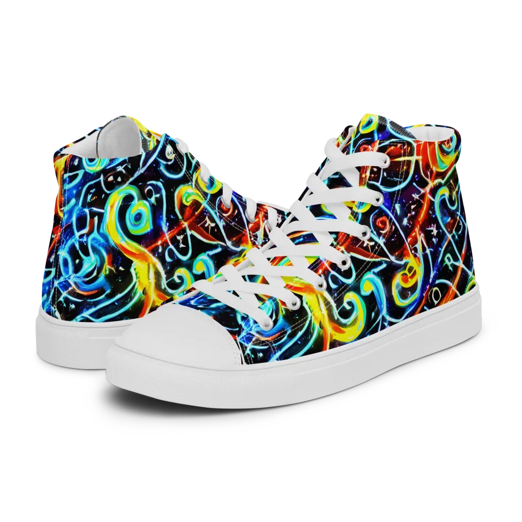 Starlit Scribble on Women's High Top Canvas Shoes — Left