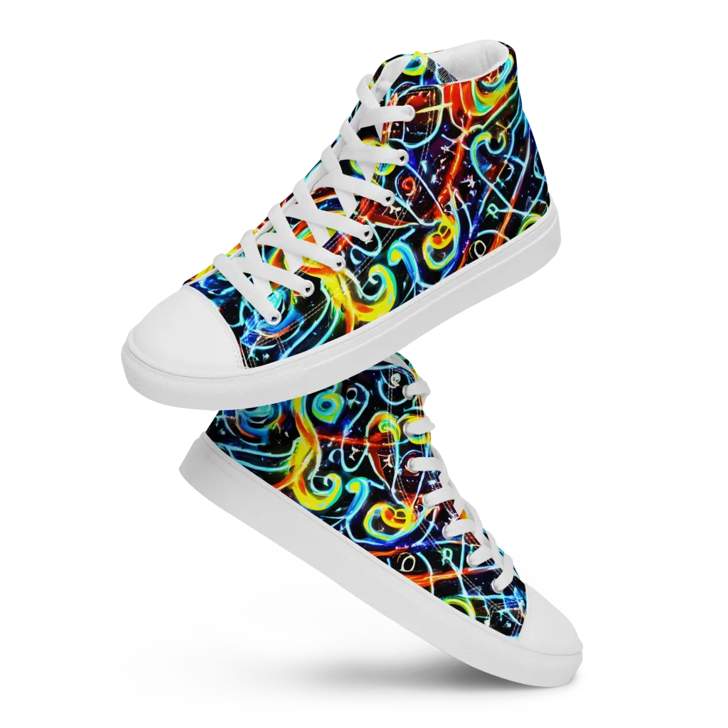 Starlit Scribble on Women's High Top Canvas Shoes — Front