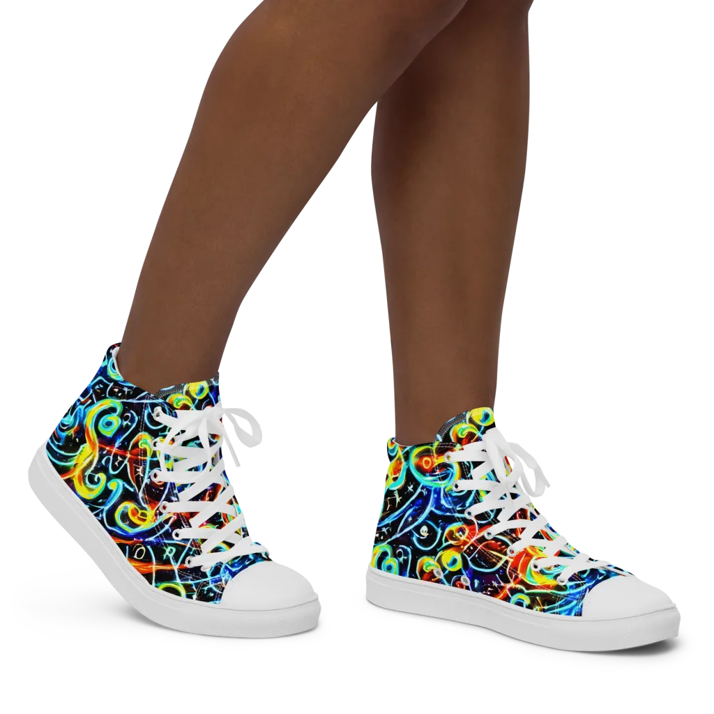 Starlit Scribble on Women's High Top Canvas Shoes — Right