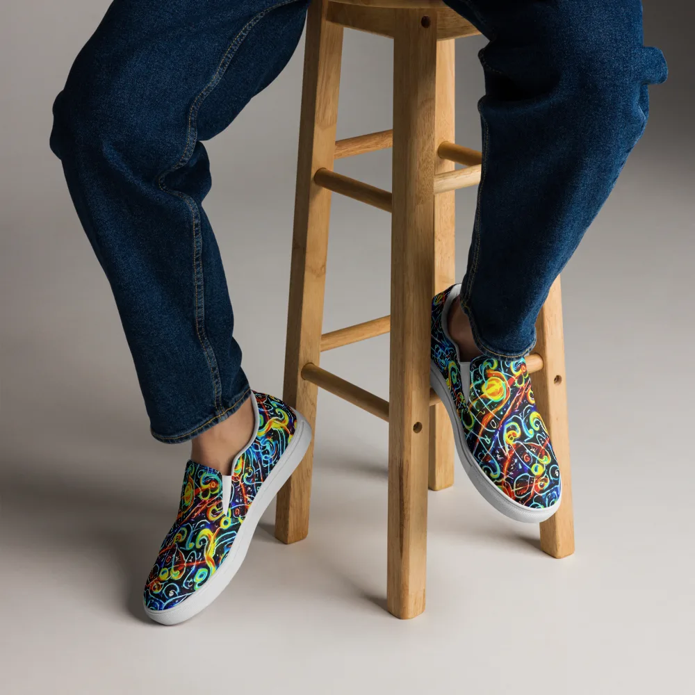 Starlit Scribble on Men's Slip-On Canvas Shoes — Front
