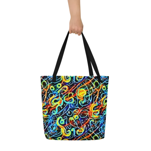 Starlit Scribble on a Large Tote Bag W/ Pocket