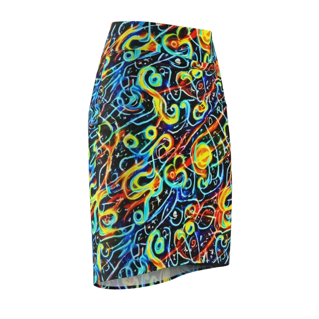 Starlit Scribble on Pencil Skirt — Front Side