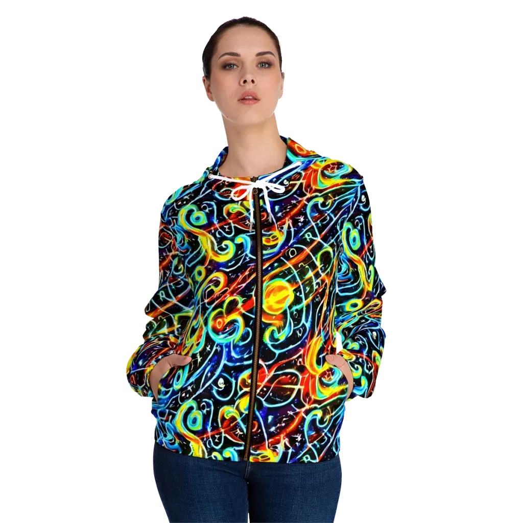 Starlit Scribble on Women's Full-Zip Hoodie — Front On Person