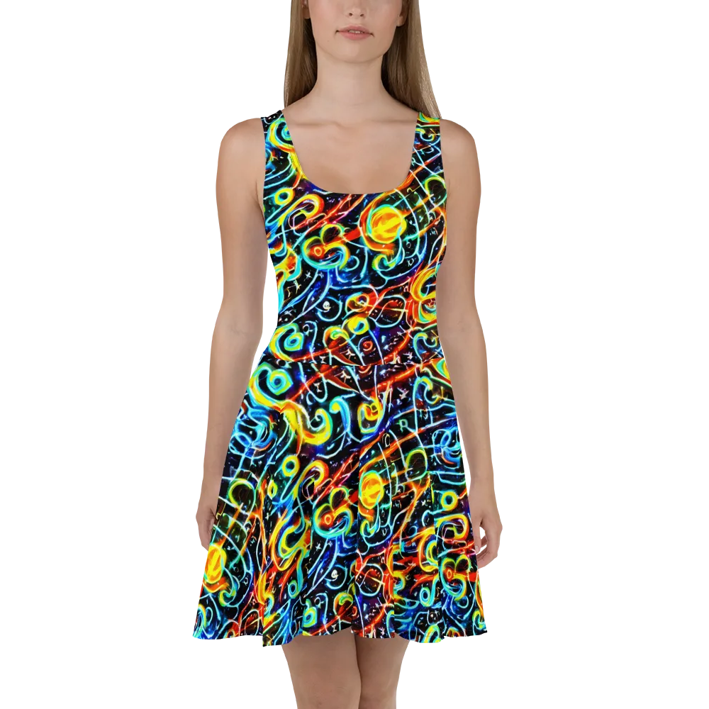 Starlit Scribble on Skater Dress — Front