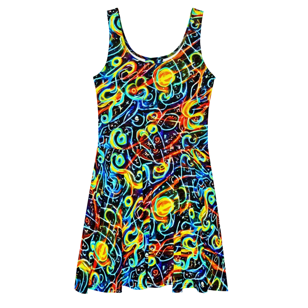 Starlit Scribble on Skater Dress — Front