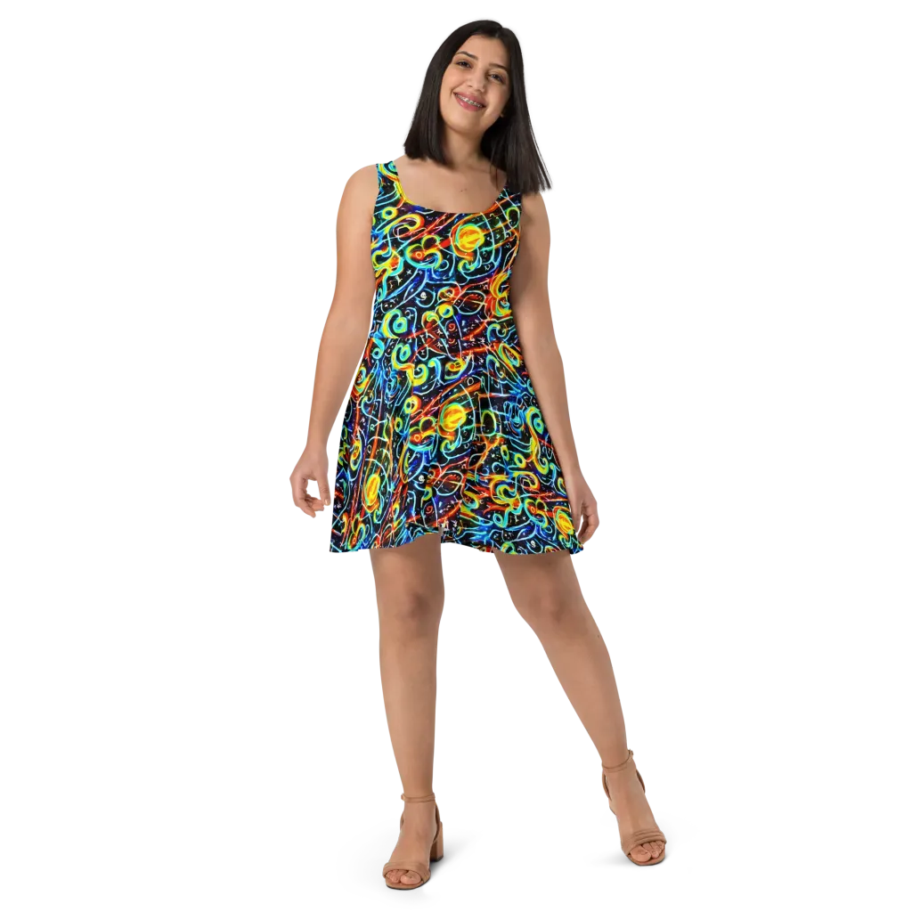 Starlit Scribble on Skater Dress — Front