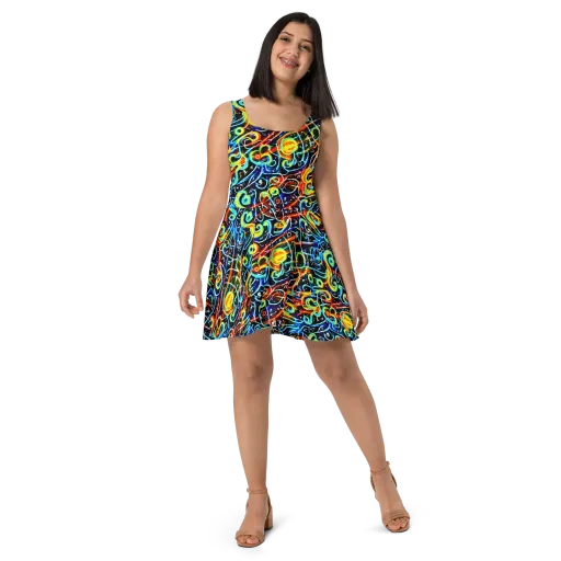 Starlit Scribble on a Skater Dress