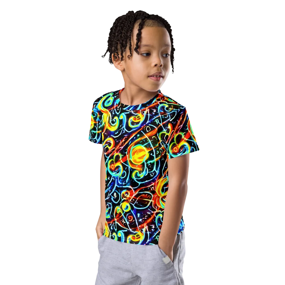 Starlit Scribble on Kids Crew Neck T-Shirt — Left Front