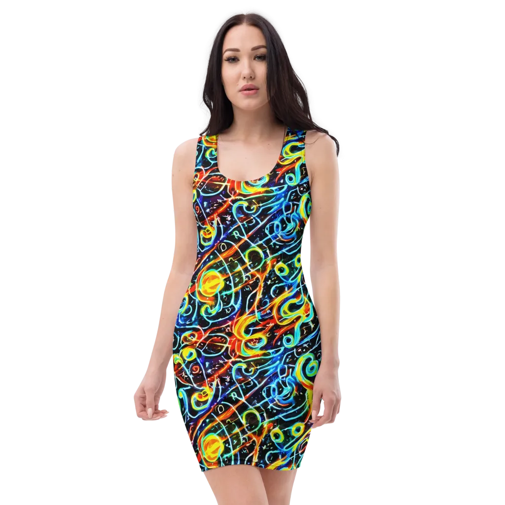 Starlit Scribble on Bodycon Dress — Front