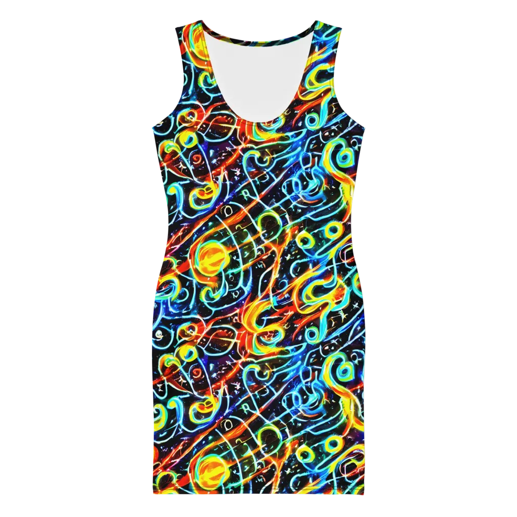 Starlit Scribble on Bodycon Dress — Front