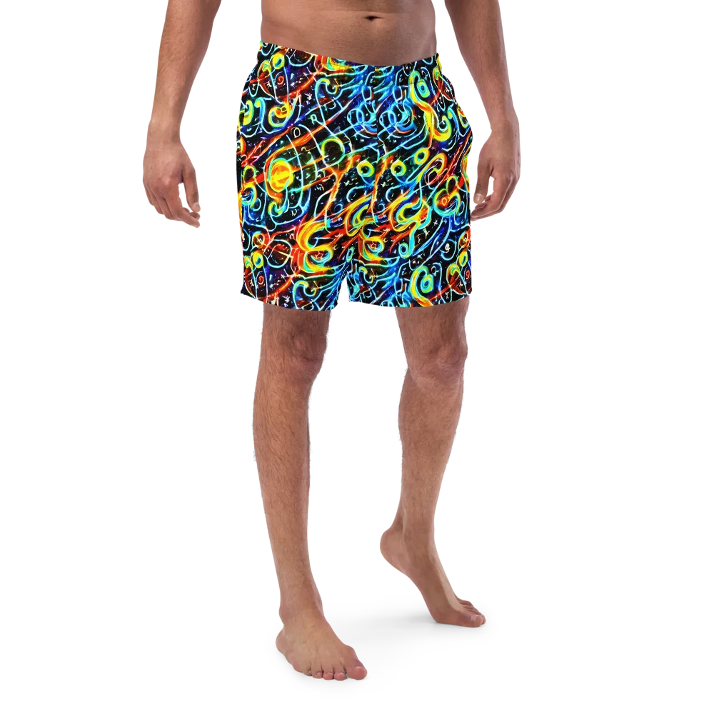 Starlit Scribble on Swim Trunks — Front