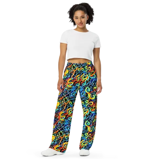 Starlit Scribble on a Wide-Leg Pants