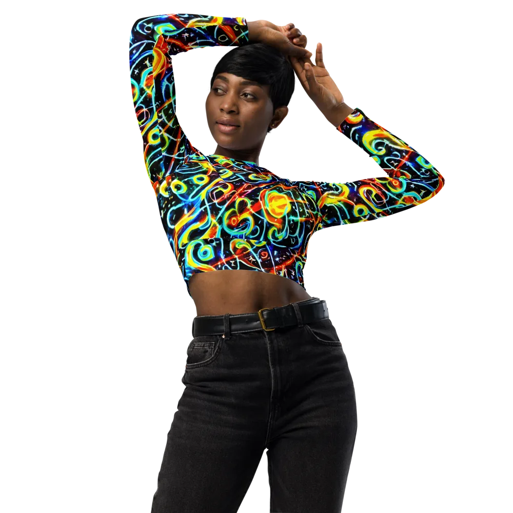 Starlit Scribble on Long Sleeve Crop Top — Front