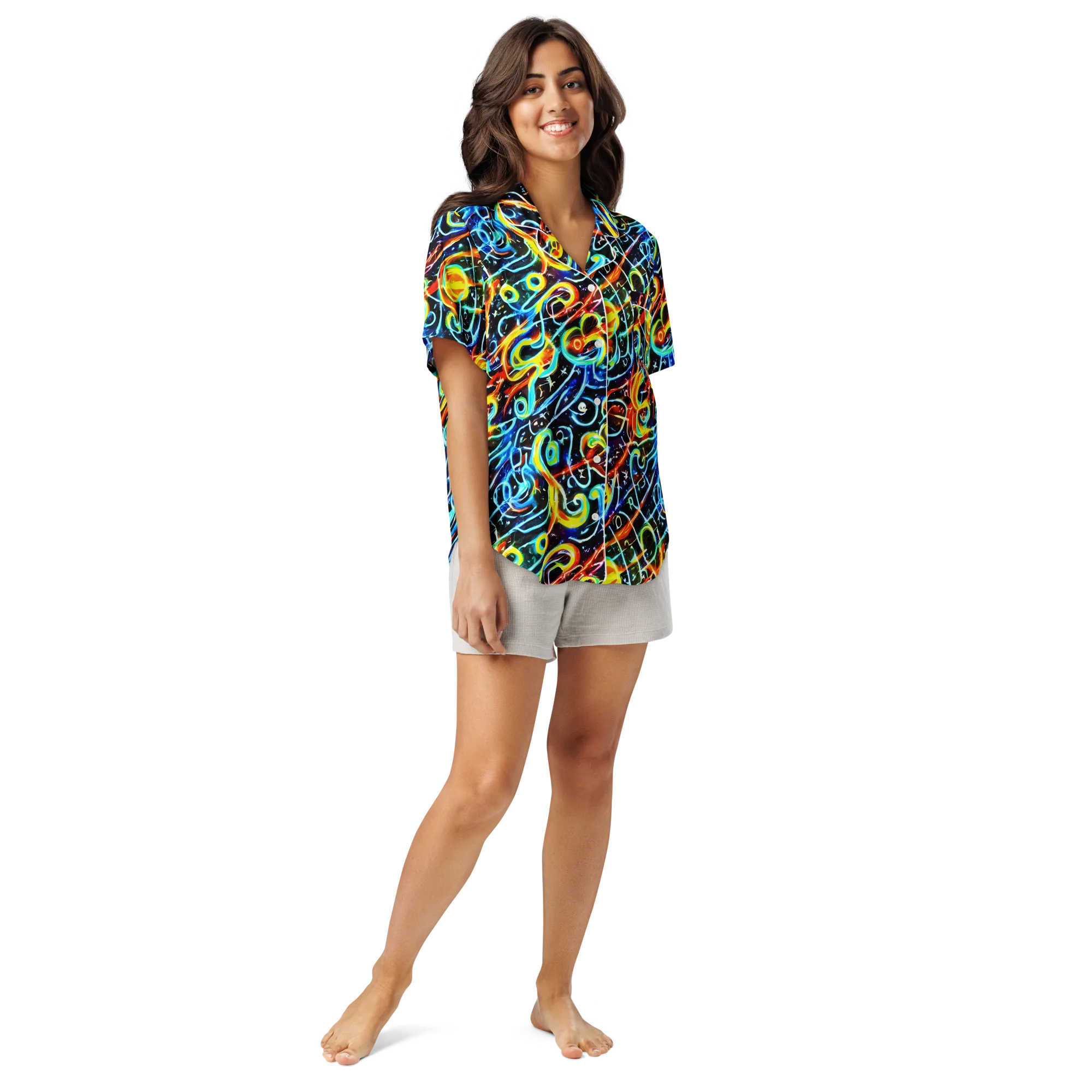 Starlit Scribble on Women's Short Sleeve Pajama Top — Front