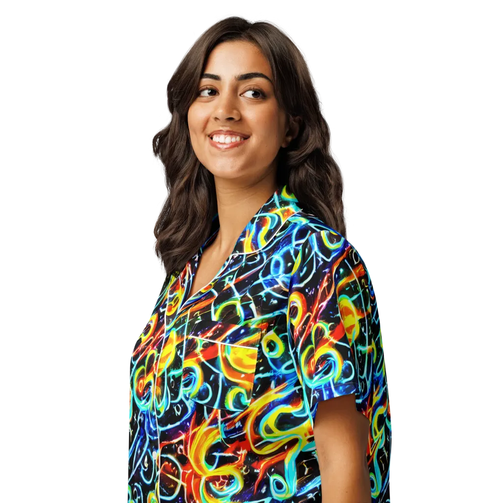 Starlit Scribble on Women's Short Sleeve Pajama Top — Left Front
