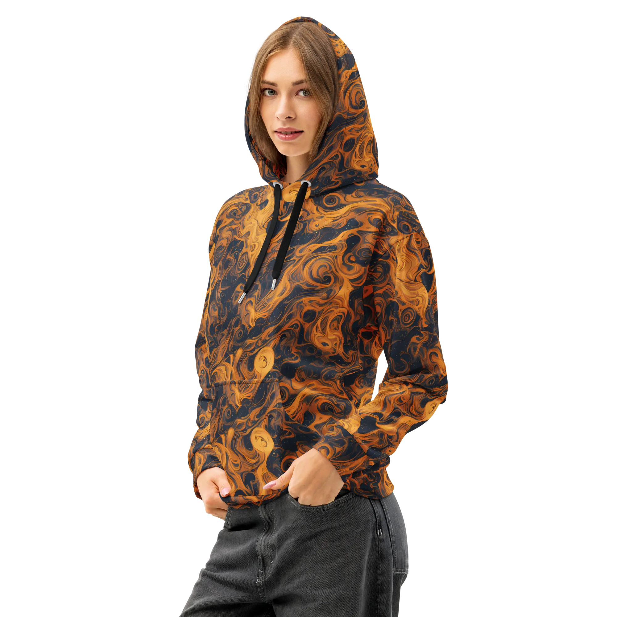 Burnished Orbit on Cotton Hoodie — Left Front