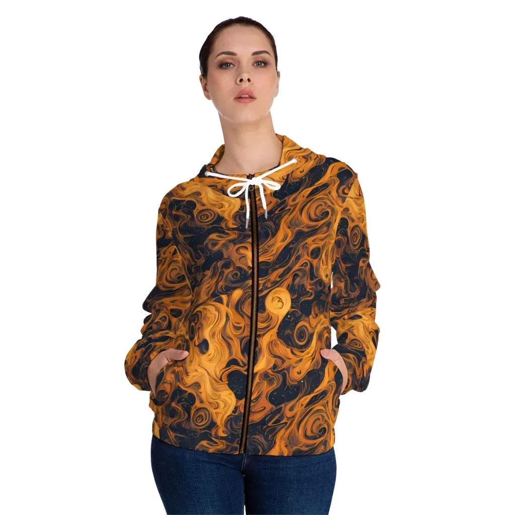 Burnished Orbit on Women's Full-Zip Hoodie — Front On Person