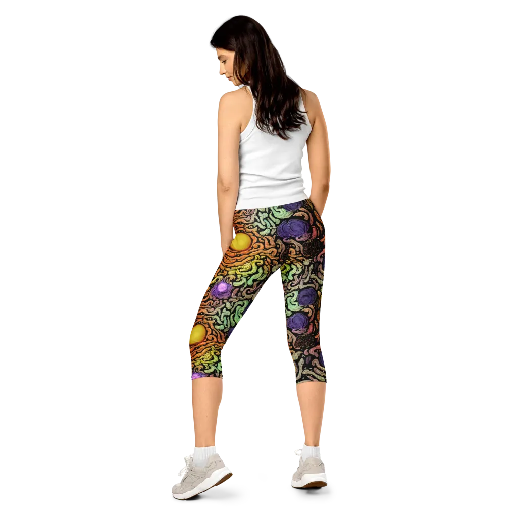 Psychedelic Harvest on Capri Leggings — Back