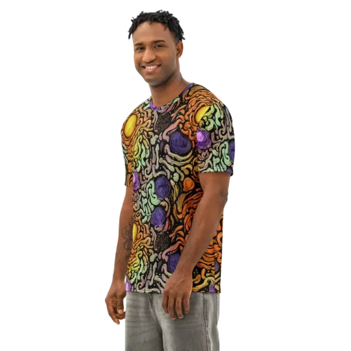 Psychedelic Harvest on a Men's Cotton Crew Neck T-Shirt