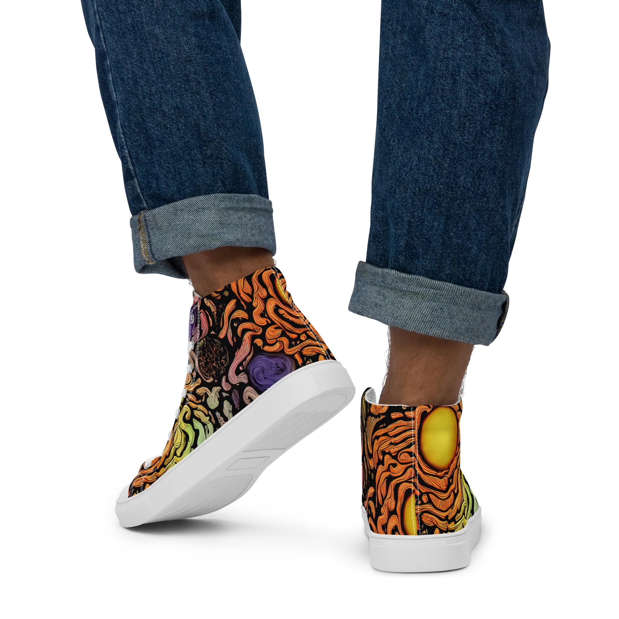 Psychedelic Harvest on Men's High Top Canvas Shoes — Back