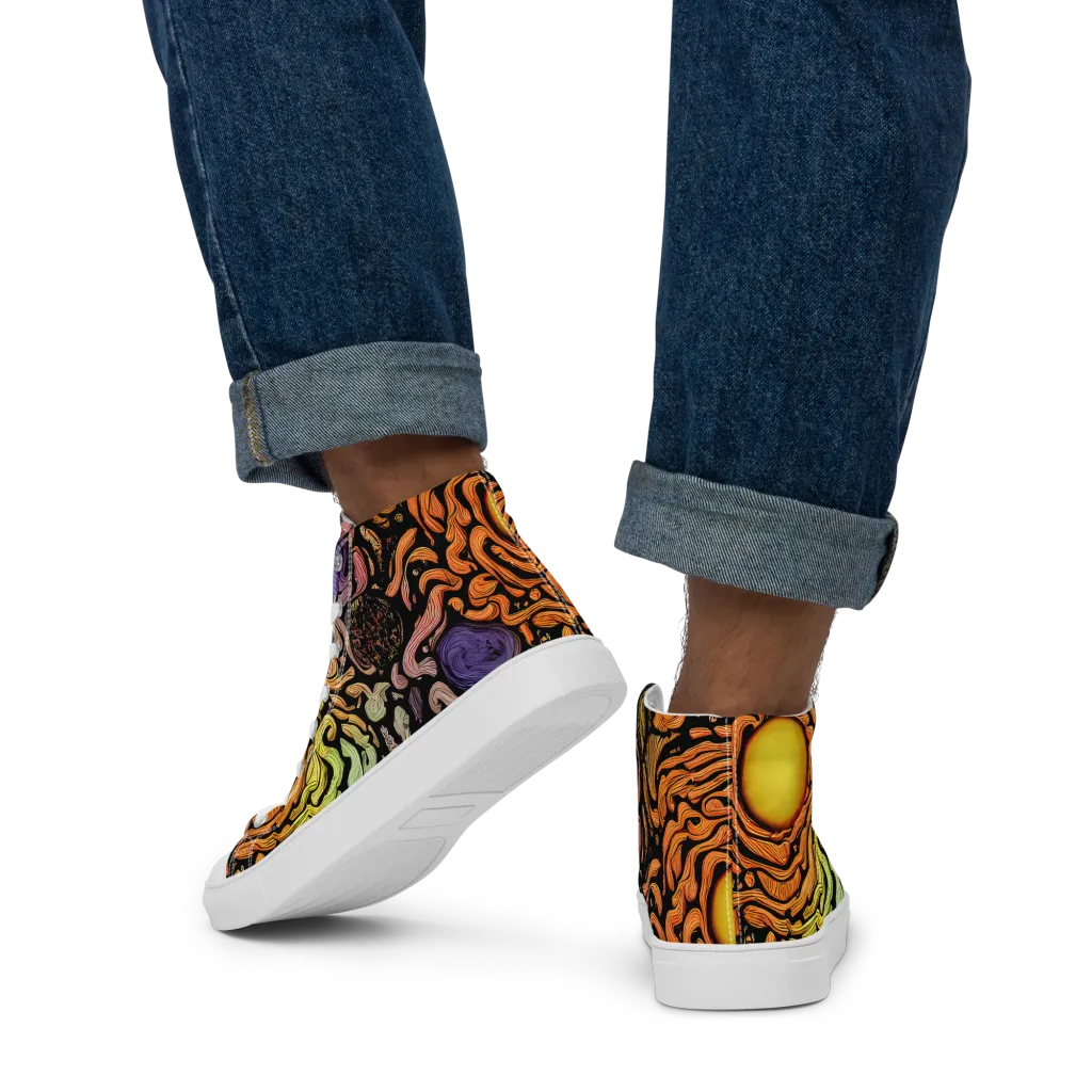 Psychedelic Harvest on Men's High Top Canvas Shoes — Back
