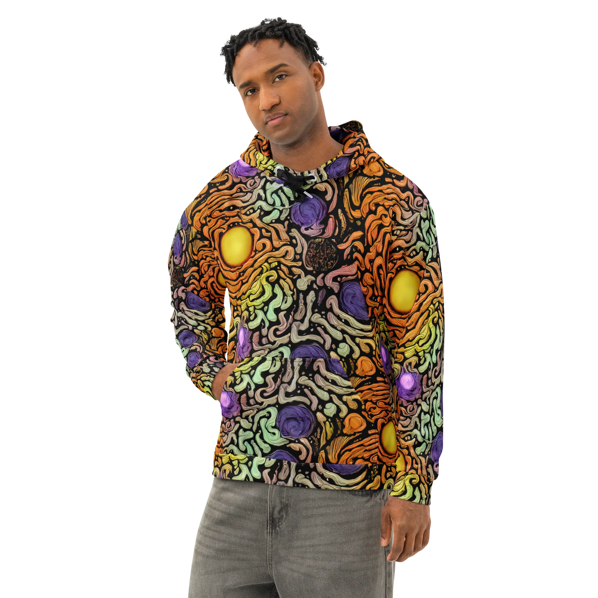 Psychedelic Harvest on Cotton Hoodie — Left Front