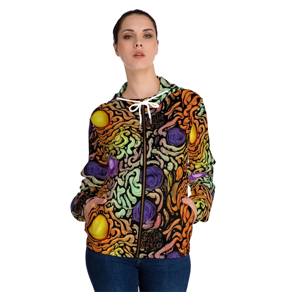 Psychedelic Harvest on Women's Full-Zip Hoodie — Front On Person