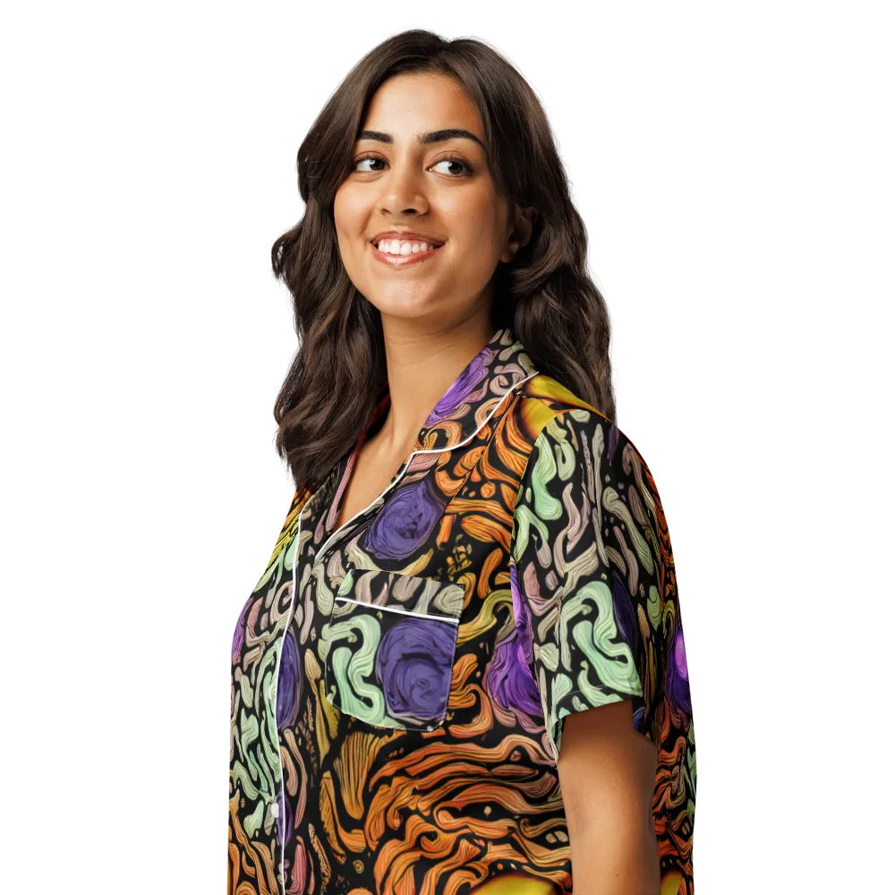 Psychedelic Harvest on Women's Short Sleeve Pajama Top — Left Front
