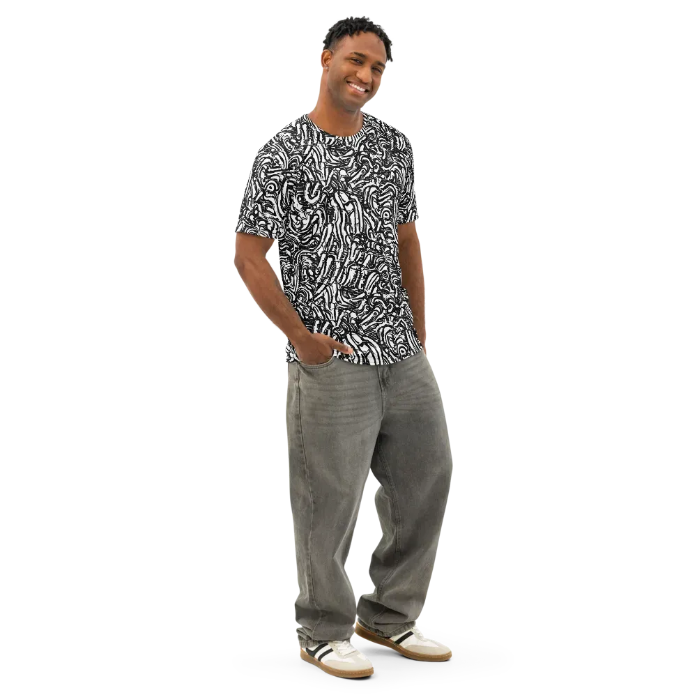 Shadow Marbling on Men's Cotton Crew Neck T-Shirt — Right Front