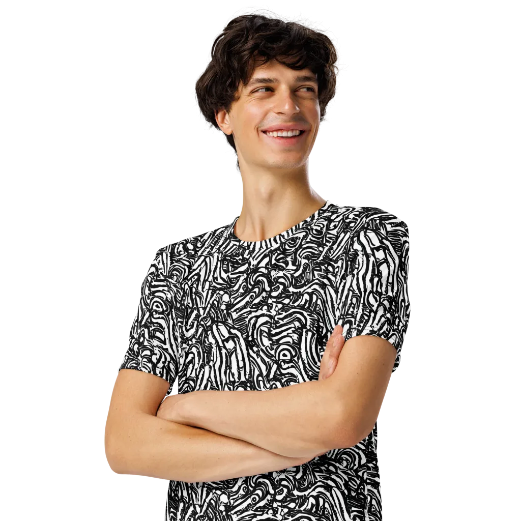Shadow Marbling on Men's Crew Neck T-Shirt — Left Front