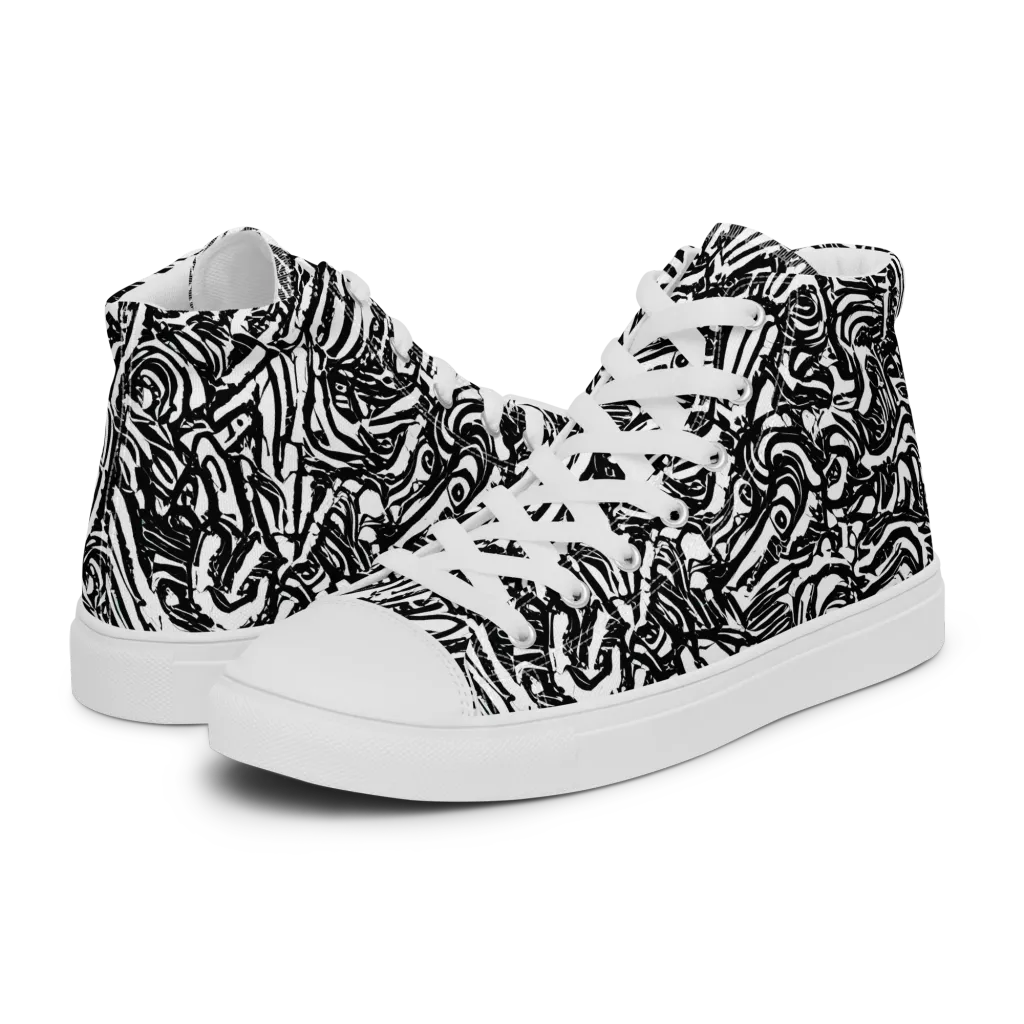 Shadow Marbling on Men's High Top Canvas Shoes — Left
