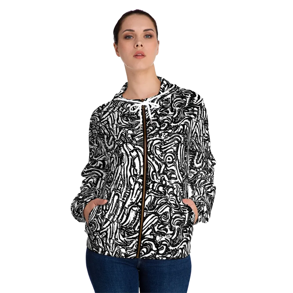 Shadow Marbling on Women's Full-Zip Hoodie — Front On Person