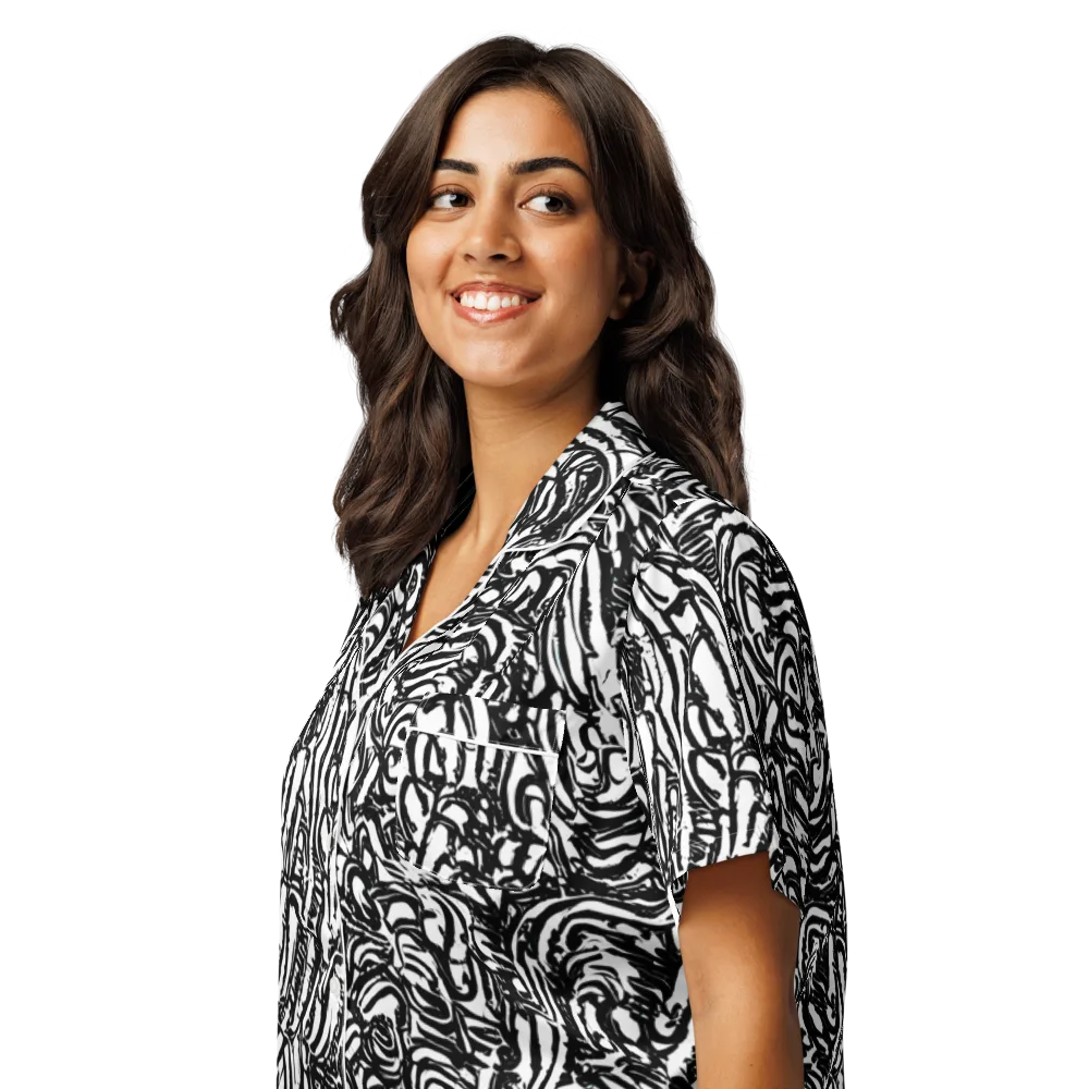 Shadow Marbling on Women's Short Sleeve Pajama Top — Left Front