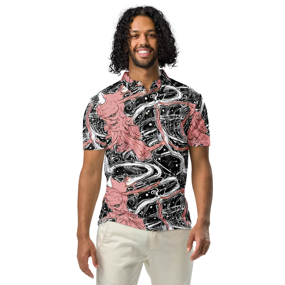 Blush Ink Current on Men's Slim Fit Polo Shirt — Front